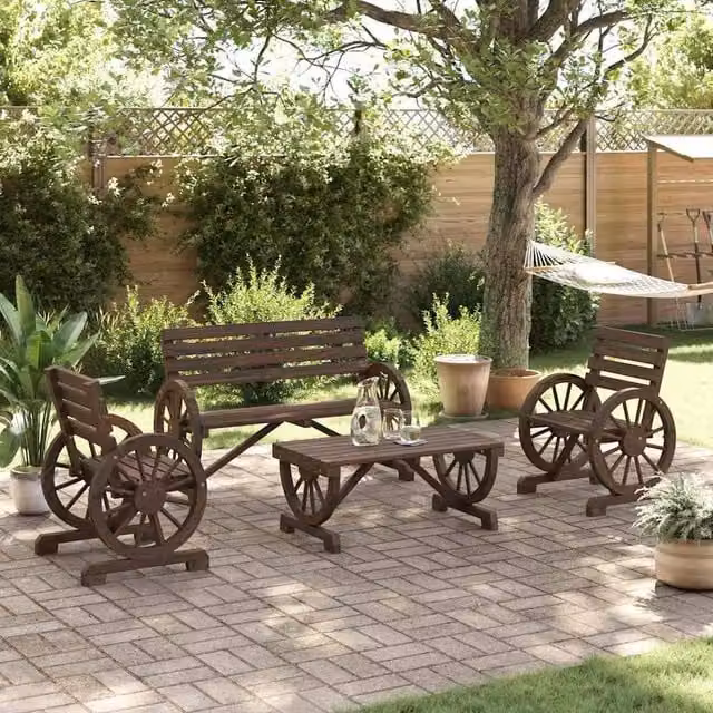 Berkfield Home Beautiful 4 Piece Garden Lounge Set in Brown Solid Wood – 1