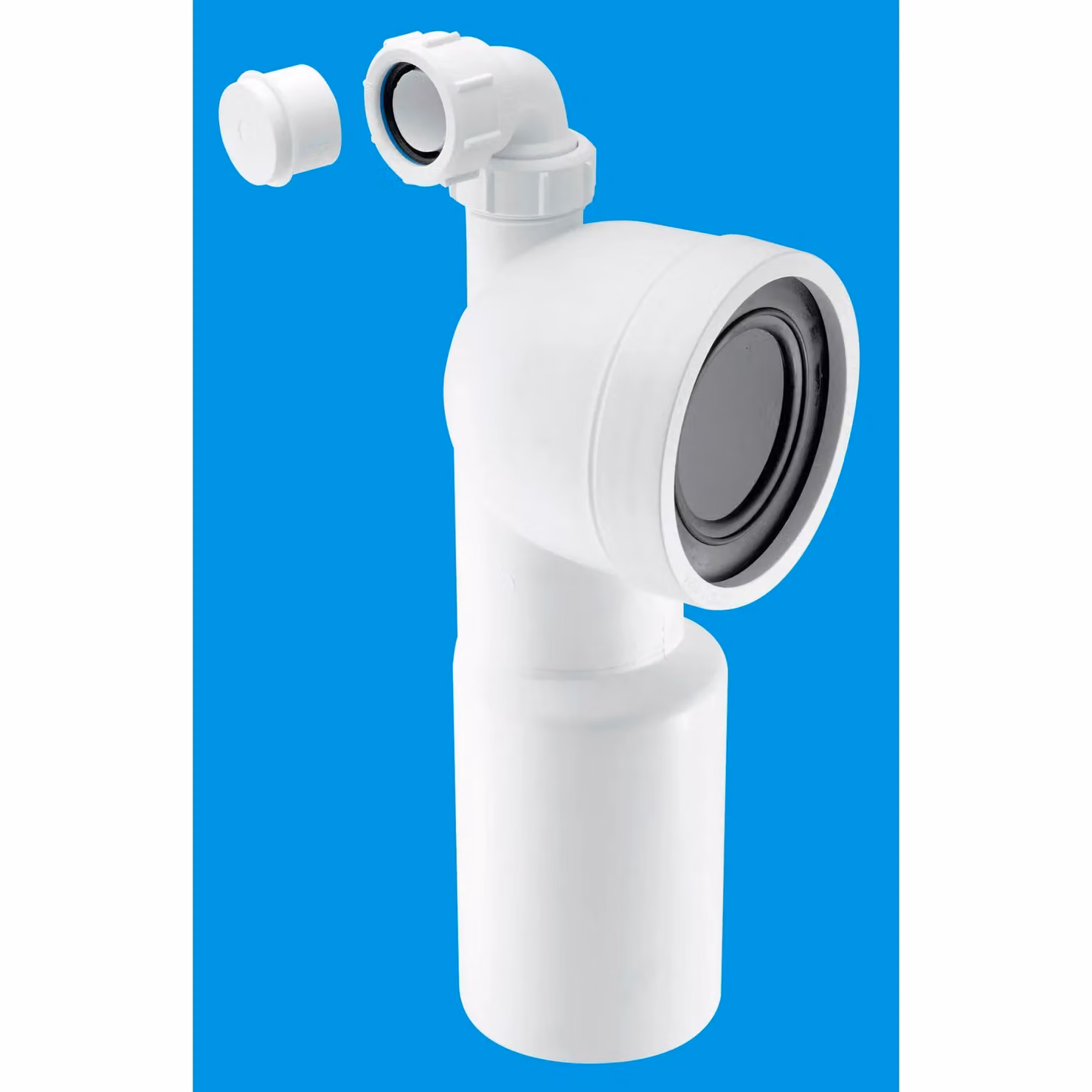 McAlpine 90 Degree Bend Adjustable Length Rigid WC Connector with Vent Boss in White – 2