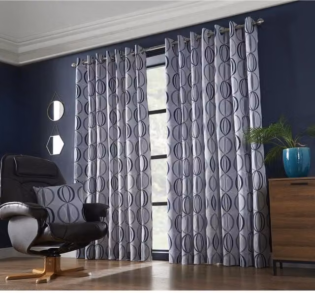 Livinluxury Ome Eyelet Ring Top Curtains, Blue, W: 228 cm, H: 183 cm