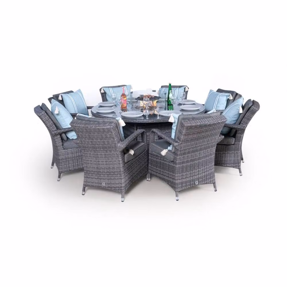 Thats Furniture Arizona 8 Seater Round Rattan Dining Set with Fire Pit in Grey – 2