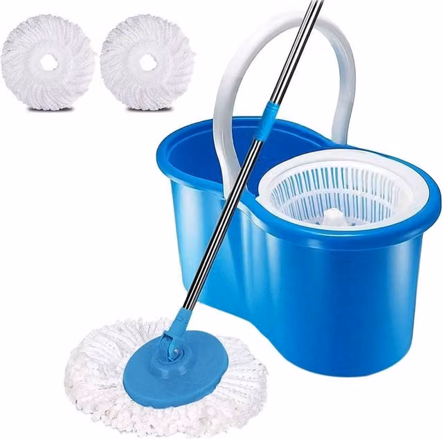 Nordara 360 Floor Magic Spin Mop and Bucket Set with Two Microfibre Heads in Blue