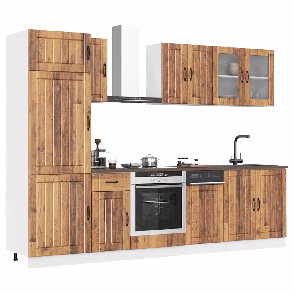 Berkfield Home Kalmar 8 Piece Rustic Kitchen Cabinet Set in Brown Old Wood Engineered Wood