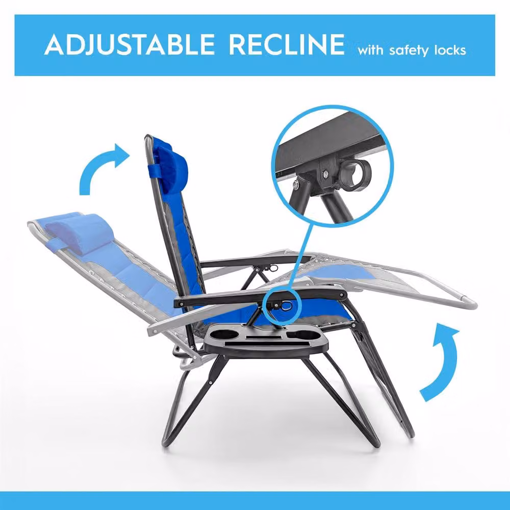 Harbour Housewares 2 Piece Padded Zero Gravity Chair Set in Blue – 4