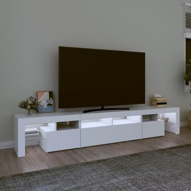 Berkfield Home Modern Glossy White TV Cabinet with LED Lights W: 230 cm, D: 36.5 cm, H: 40 cm