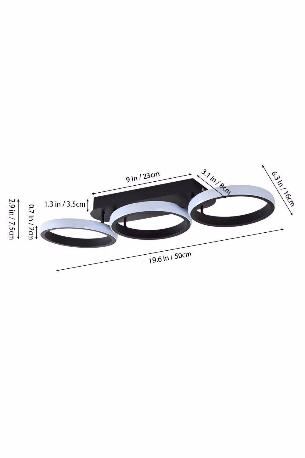Living and Home Modern LED Three-Ring Ceiling Light in Black – 2
