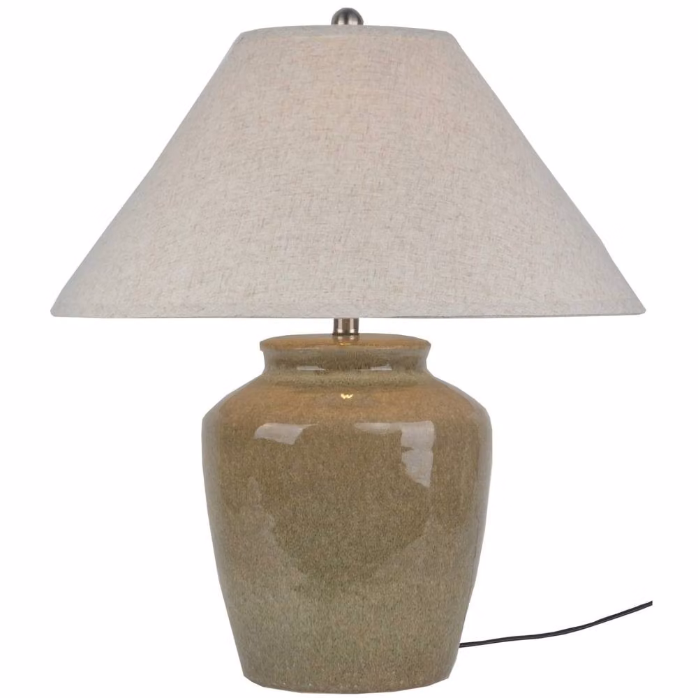 Wyld Haus Rocamadour Ceramic Table Lamp with Fabric Shade in Green – 2