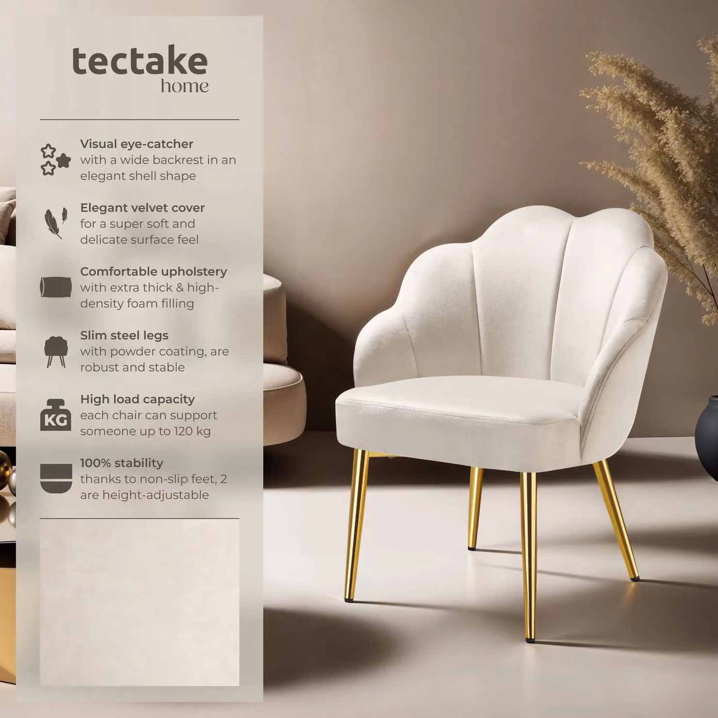 tectake Hellen Accent Chair in Cream and Gold Velvet with Metal Frame – 2