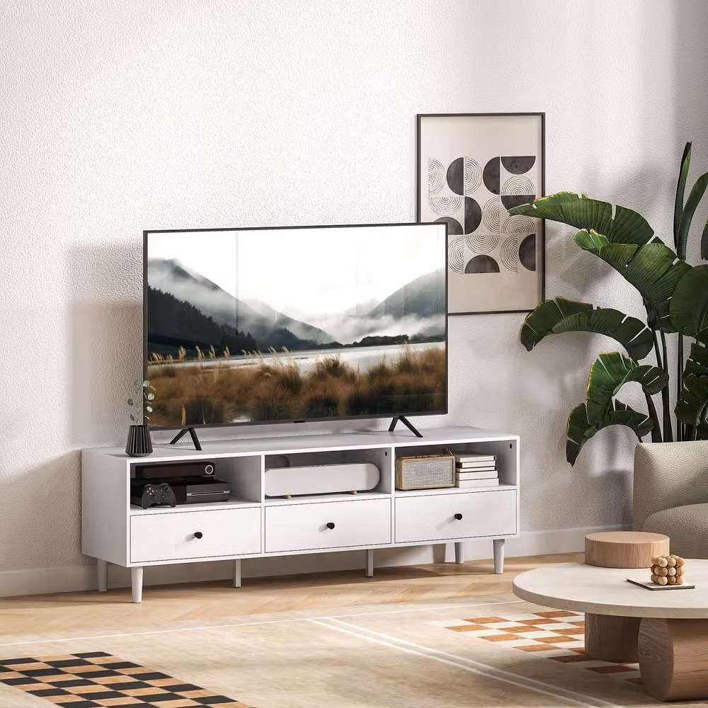STILVORA TV Stand with 3 Shelves and 3 Drawers in White – 6