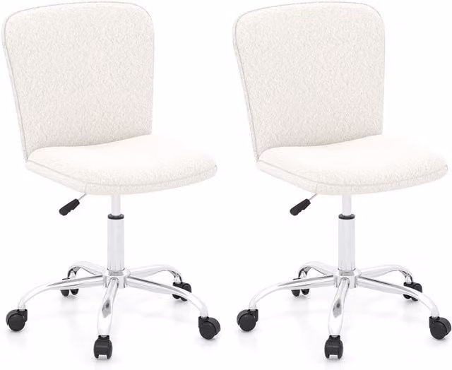 Costway Modern Ergonomic White Bouclé Office Chair with Castors