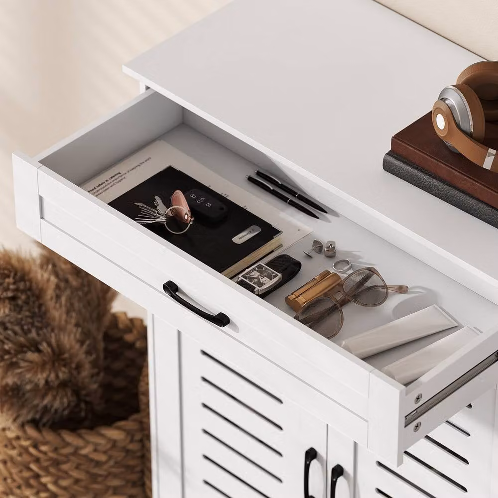 STILVORA Modern White Shoe Cabinet with Drawer and Hinged Doors, W/D/H: 78.0 x 37.0 x 115.8 cm – 5