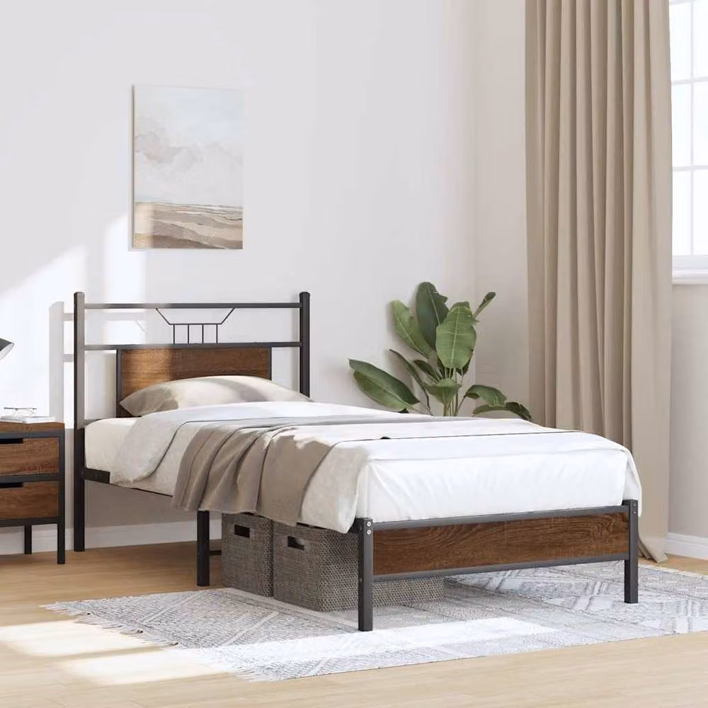 Berkfield Home Decorative Bed Frame in Brown Oak with Drawers, W/D/H: 80 x 200 cm – 2