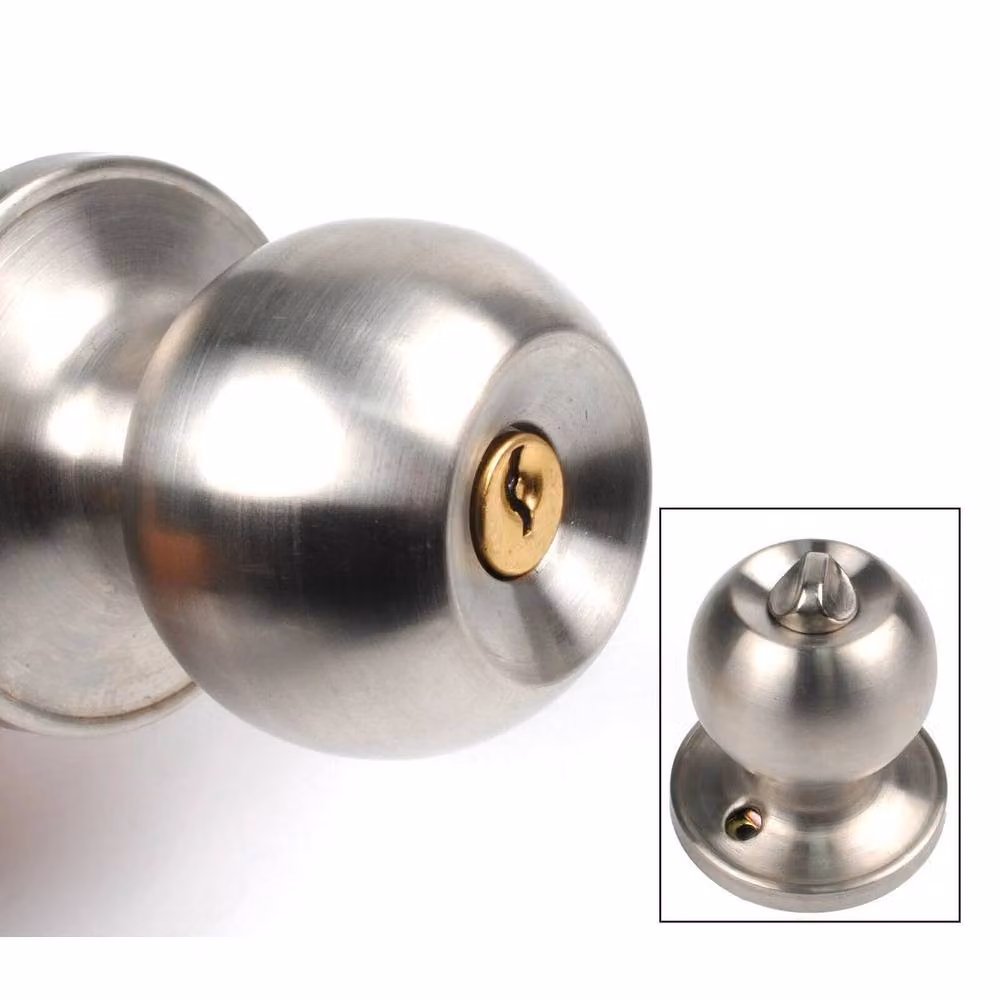 PAWNORA Lockable Round Door Knob Set in Matt Silver Stainless Steel – 2