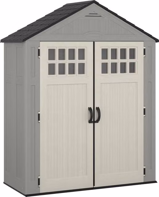 Suncast Everett Grey Plastic Gable Shed with Double Doors and Window