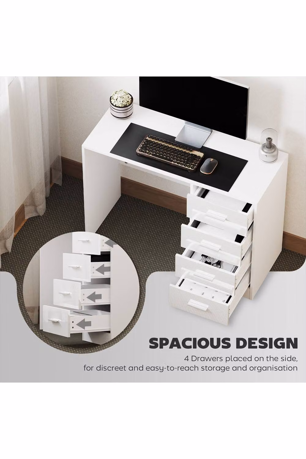 ERGOVEXA Modern Glossy White Computer Desk with Drawer Unit – 2