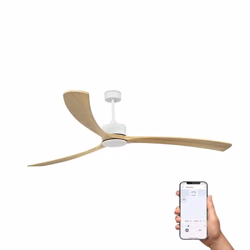 Faro Barcelona Kauai XXL Ceiling Fan in Matt White and Brown Pine with App Control