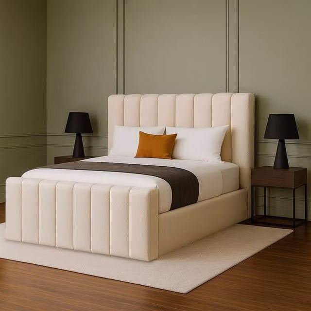 Desire Deco Selena Premium Upholstered Bed Frame in Beige Velvet, W/D/H: 140 x 200 cm – 1