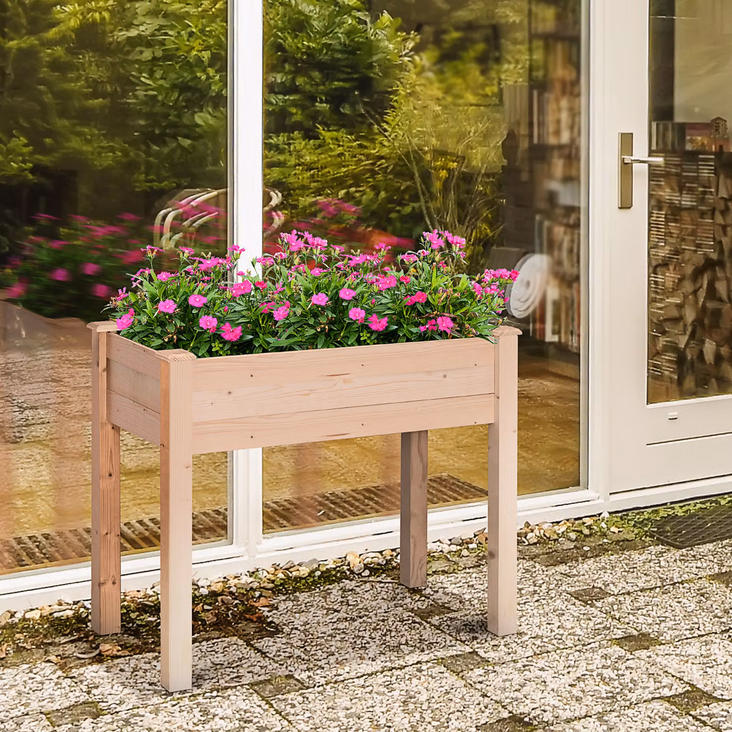 Outsunny Wooden Rectangular Raised Bed Planter in Brown for Vegetables and Herbs, W: 46 cm, D: 86 cm, H: 76 cm – 3