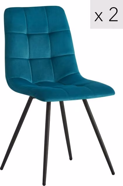 Nordlys Set of 2 Blue Velvet Scandinavian Dining Chairs with Metal Buttoned Backrests – 1
