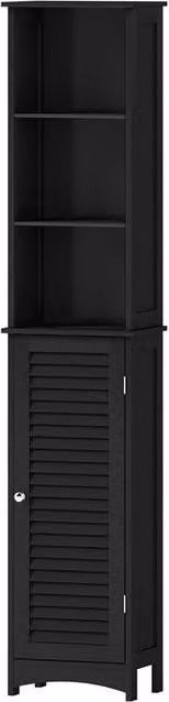 Nordara Black Matt Tall Freestanding Bathroom Storage Cabinet with Internal Shelves and Hinged Doors – 1