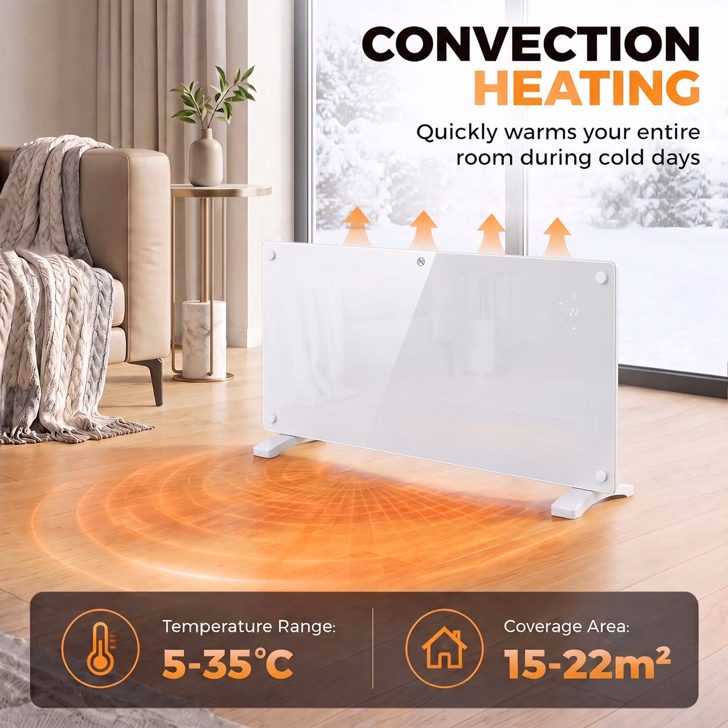 HOMCOM Smart 2000W Electric Convector Panel Heater, White, Wall Mounted or Freestanding with WiFi App Control and Weekly Timer – 3