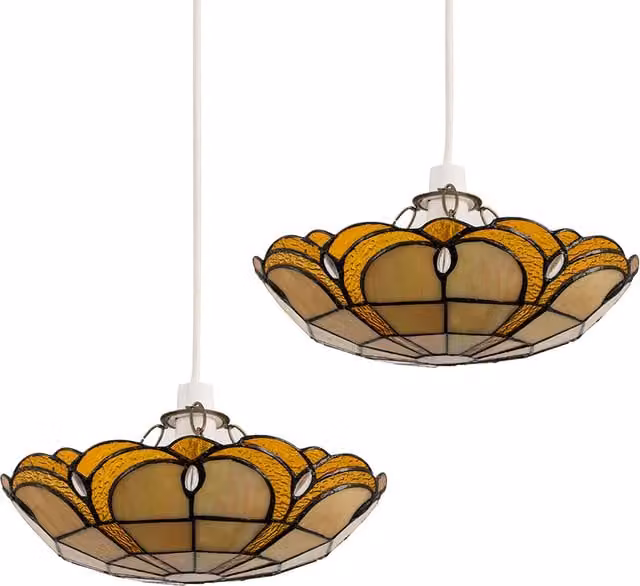 ValueLights Art Nouveau Gold Glass Dome Ceiling Pendant Shade Pair