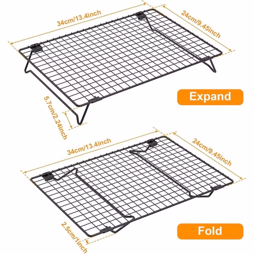 VOGREX 2-Piece Non-Stick Rectangular Metal Cooling Rack Set in Black – 2