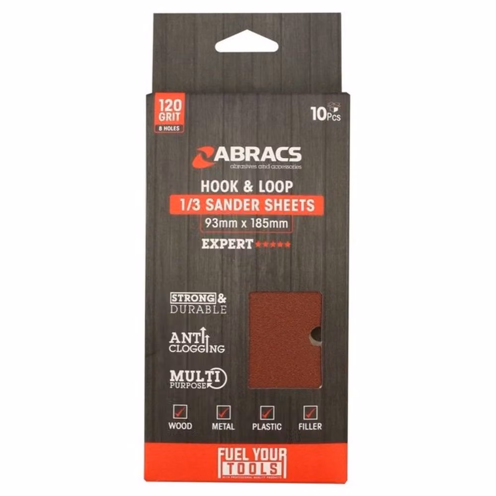 Abracs Universal Hook and Loop Orbital Sander Sheets, Brown, Pack of 10, Diameter: 120 mm – 2