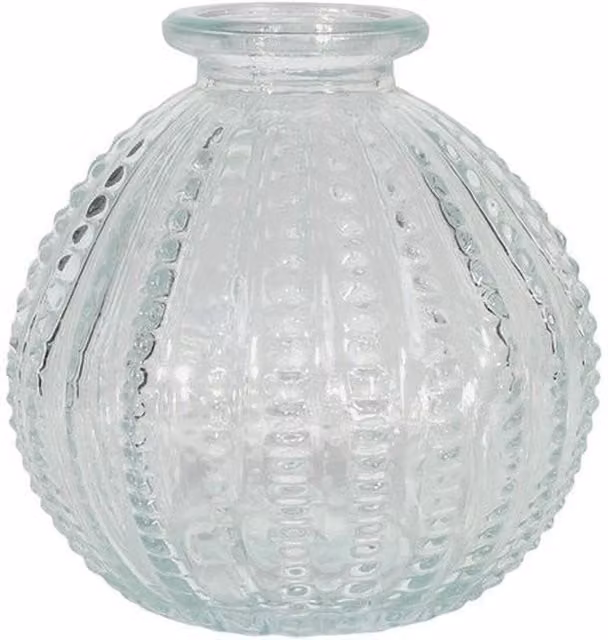 Kingsbury Gifts Beaded Pattern Round Glass Ball Bud Vase in Clear, H: 8.5 cm, W: 8.0 cm, D: 8.0 cm