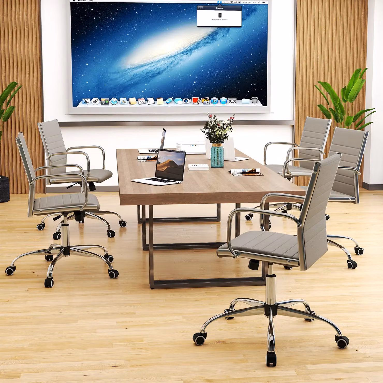 Costway Grey Synthetic Leather Swivel Office Chair with Armrests and Castors – 5