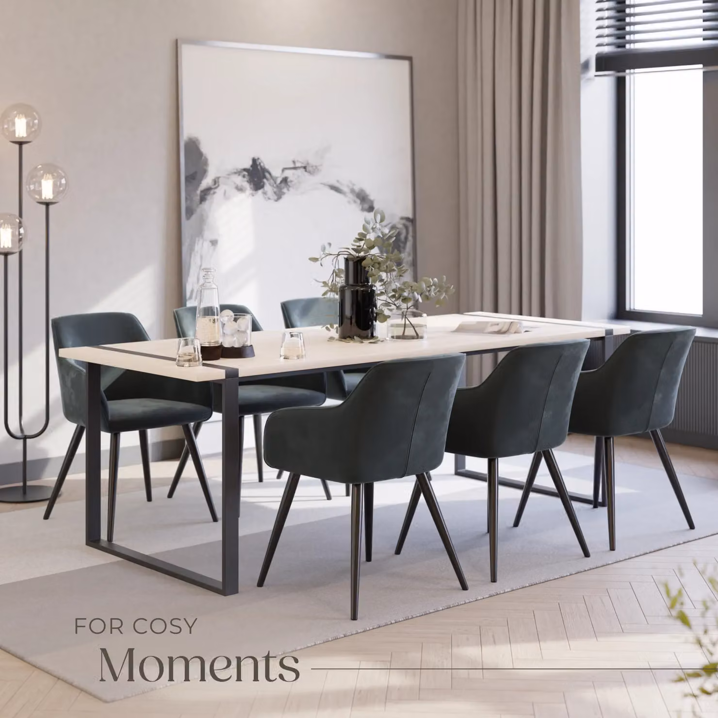 tectake Marilyn Set of 6 Velvet Dining Chairs in Grey and Black – 6
