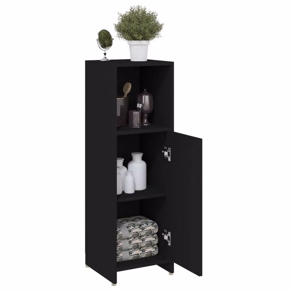 Berkfield Home Modern Black Bathroom Cabinet with Hinged Doors and Open Shelf, W/D/H: 30 x 30 x 95 cm – 3
