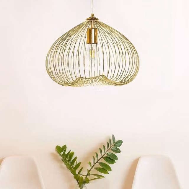 Wyld and Coco Gold Industrial Metal Cage 1-Light Pendant Light