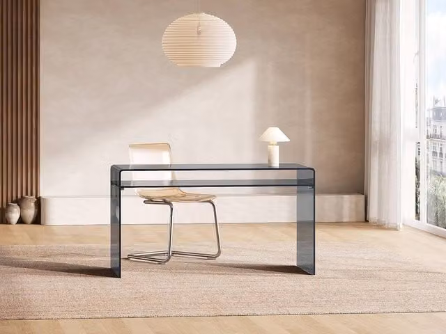 Vente-unique STILEOS Writing Desk with Tempered Glass and Single Niche in Anthracite Grey – 1