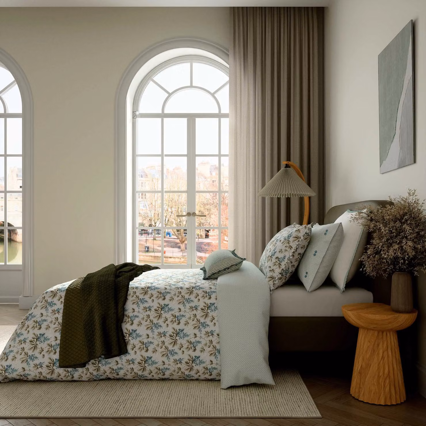 Bedeck of Belfast Clarence Single Duvet Cover and Pillowcase Set, Green Floral Cotton Percale – 2