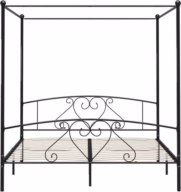 Berkfield Home Elegant Metal Canopy Bed Frame, Black, W/D/H: 180 x 200 x 187.5 cm