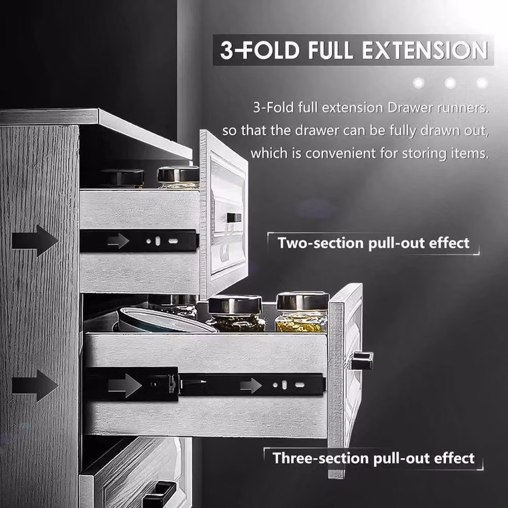 Nordara 3 Pairs of Heavy Duty Full Extension Ball Bearing Drawer Runners in Black, Length: 45.72 cm – 6