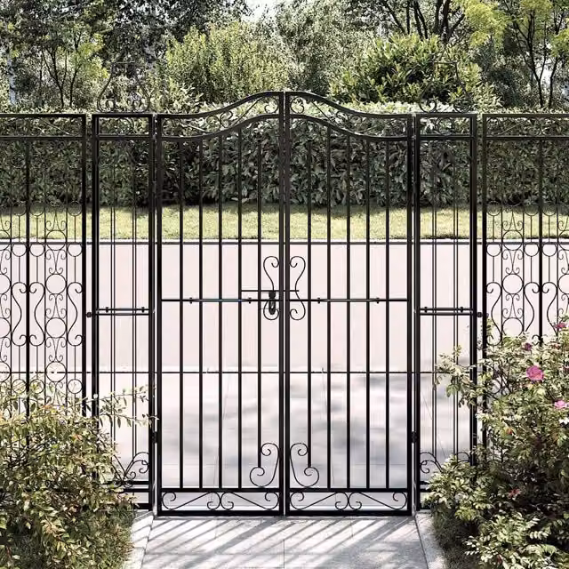 Berkfield Home Black Wrought Iron Swing Garden Gate, W/D/H: 121 x 8 x 150 cm