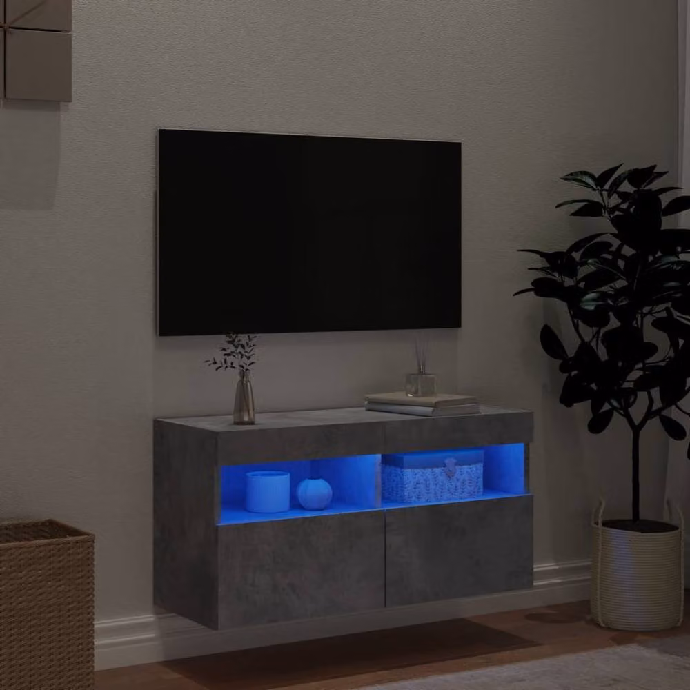 Berkfield Home TV Wall Cabinet with LED Lights in Concrete Grey, W/D/H: 80 x 30 x 40 cm – 4