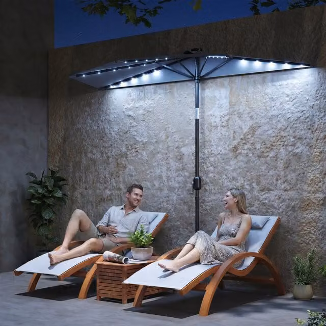 Outsunny Dark Grey UPF50plus Half Parasol with Solar Lights for Balconies