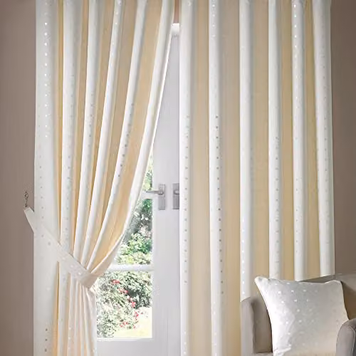 Luxury Living Cream Beige Pencil Pleat Taped Top Curtains Width: 117 cm, Drop: 137 cm