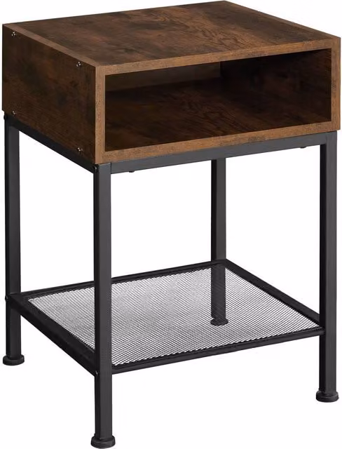 tectake Harlow Bedside Table in Brown Rustic Wood and Metal