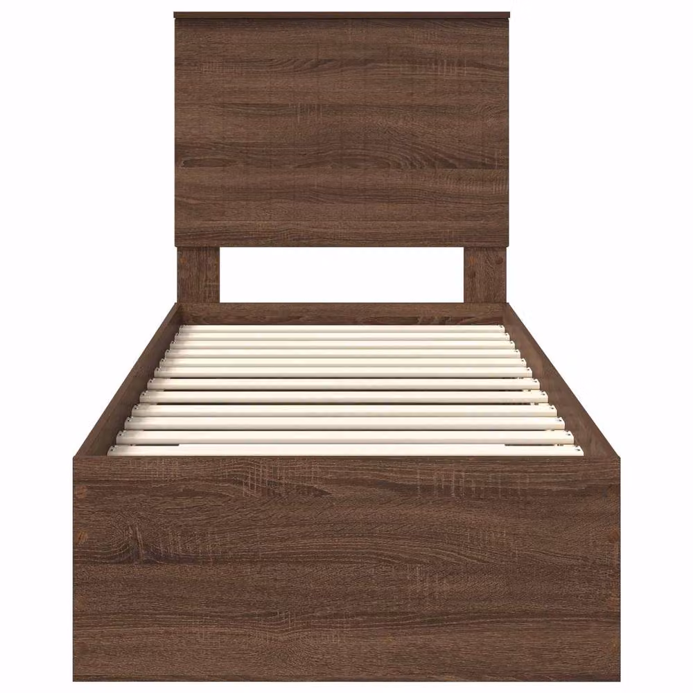 Berkfield Home Modern Bed Frame in Brown Oak and Silver, Engineered Wood, W/D/H: 190 x 70 x 70 cm – 3