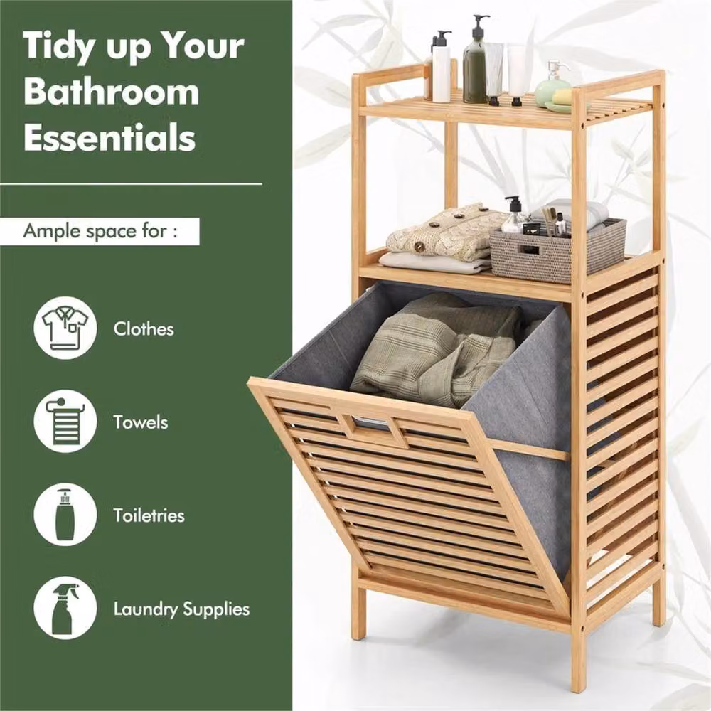 Kelvenix Bamboo Tilt Out Laundry Hamper in Natural Brown with Removable Bag – 4