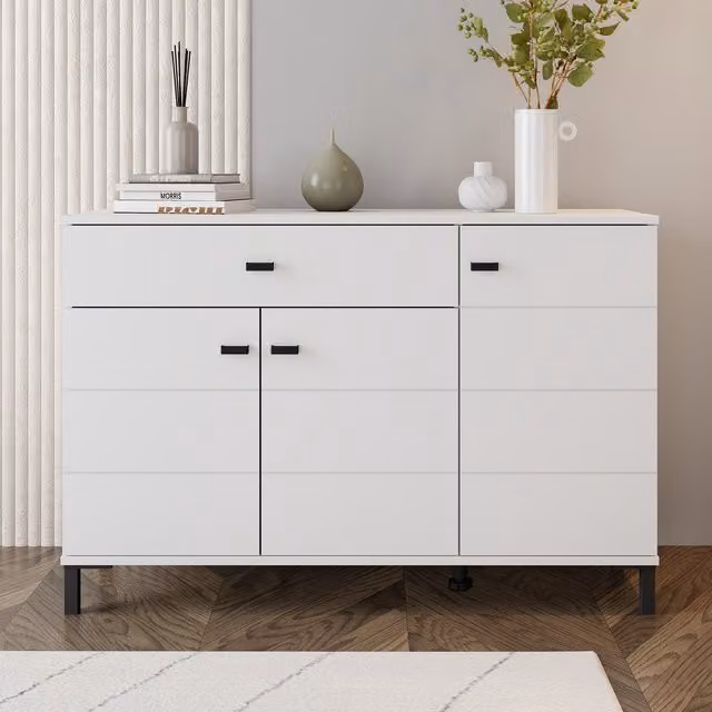 Dorel Home SALAMIS Cabinet 115 in Opaque White and Cashmere with Hinged Doors and Internal Shelves