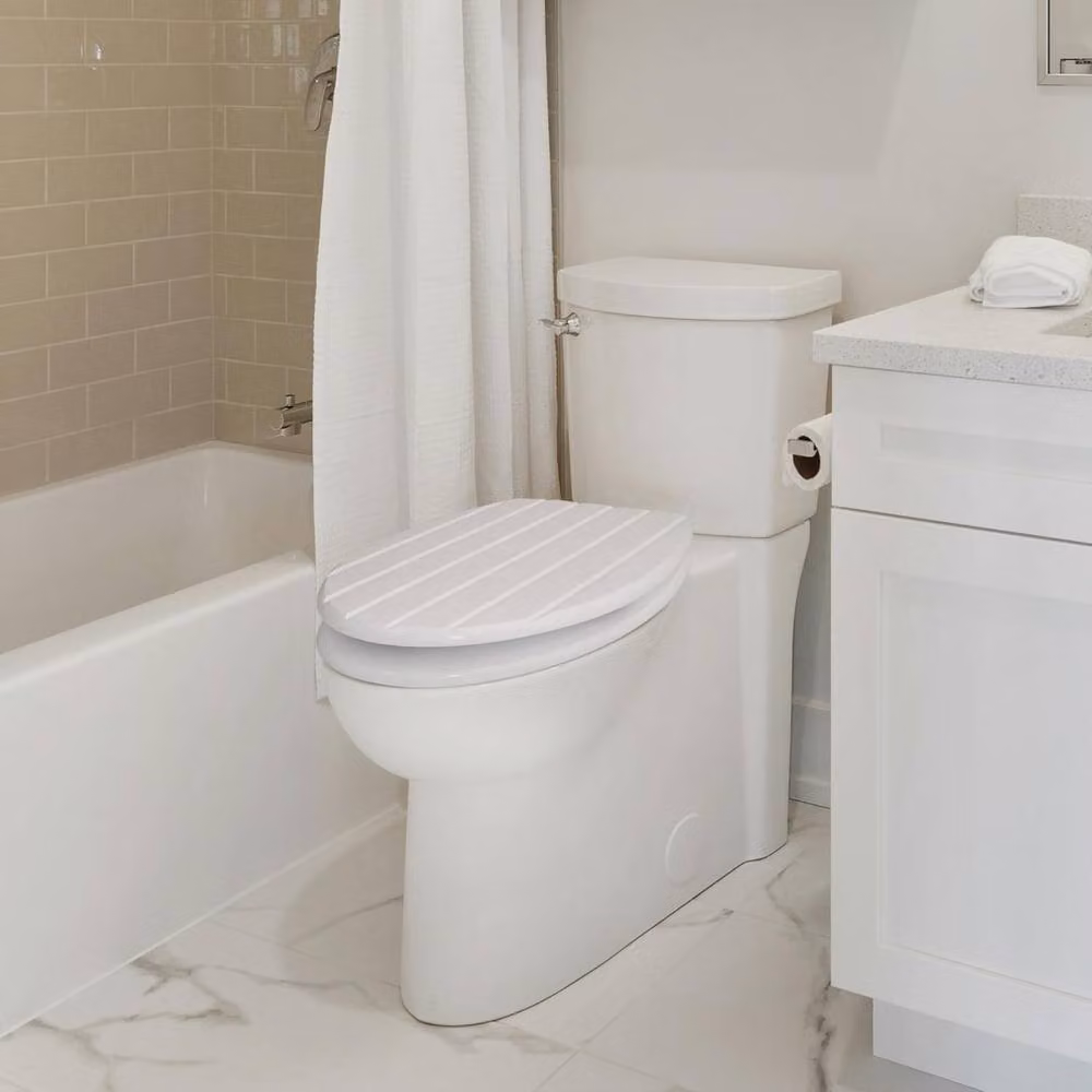 BARGAINS-GALORE White Wooden Oval Toilet Seat with Chrome Fittings – 2