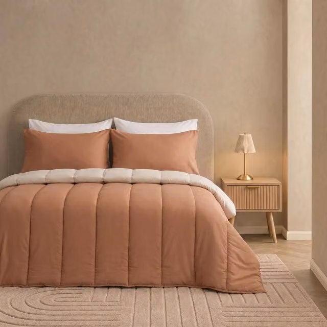 OHS Reversible 10.5 Tog Coverless Microfibre Duvet with Pillowcases in Terracotta, King Size
