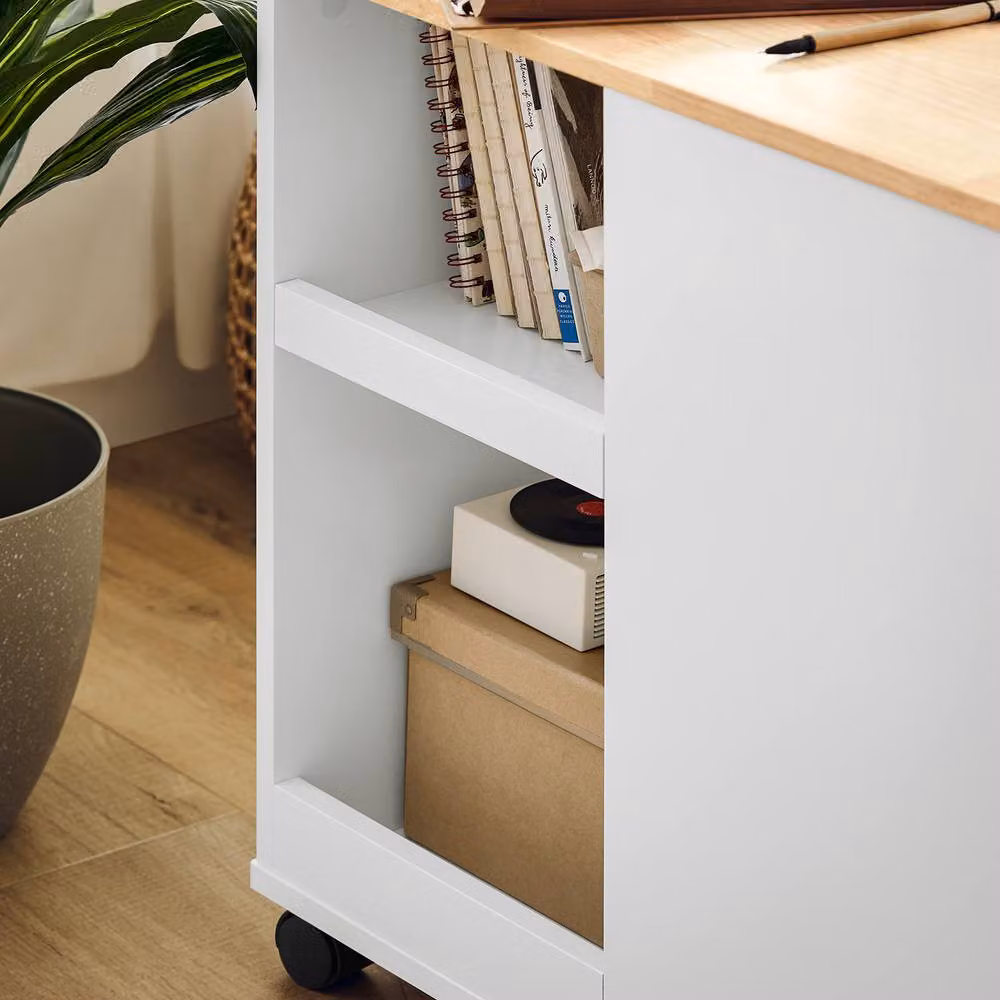SoBuy Modern Mobile Storage Cabinet with Wood-Top and Castors in White – 2