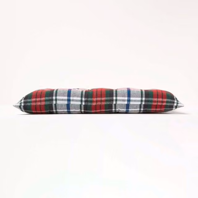 Homescapes Red and Multicolour Tartan Cotton Seat Pad with Ties and Buttons