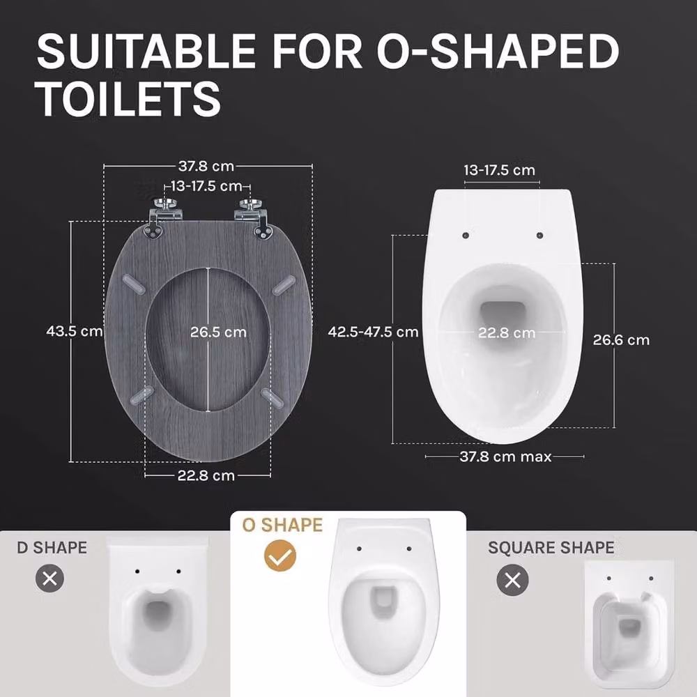 NESTLUNE Soft Close Oval Wooden Toilet Seat in Grey, W: 52.0 cm x D: 43.5 cm – 2