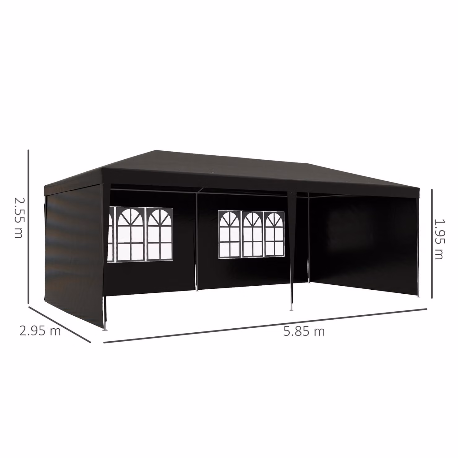 Outsunny Black Party Tent Gazebo Marquee with Windows and Side Panels, W/D/H: 600 x 300 x 255 cm – 3